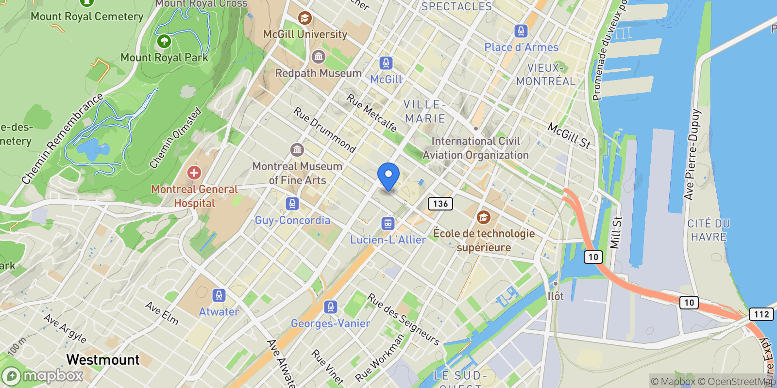 Map showing 1051 Rue de la Montagne 403, Montréal, Quebec, Canada.
