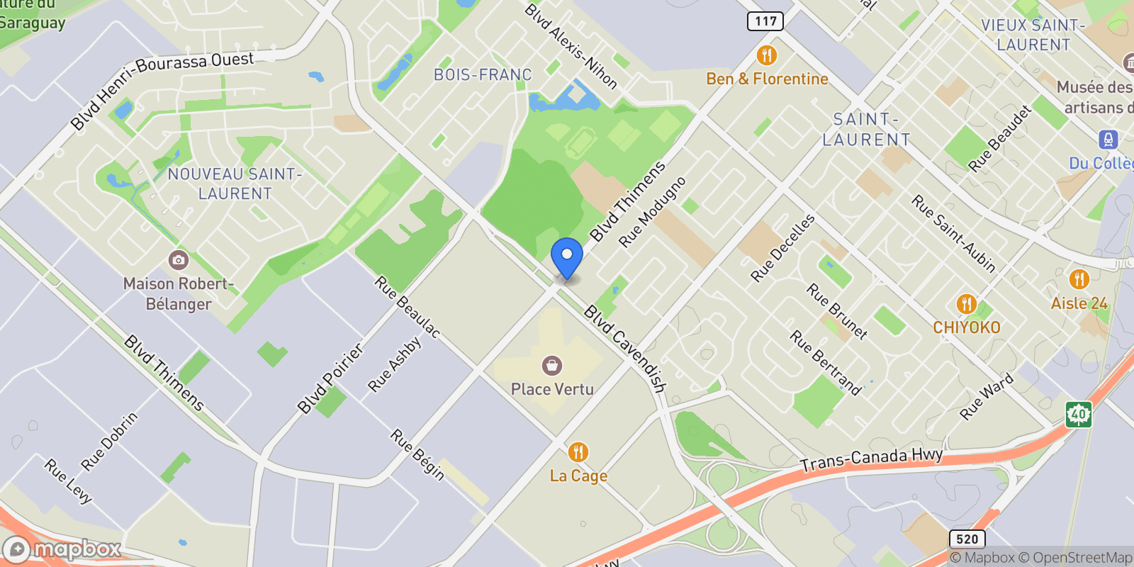 Map showing 3000 Boul. Thimens 1208, Montréal, Quebec, Canada.