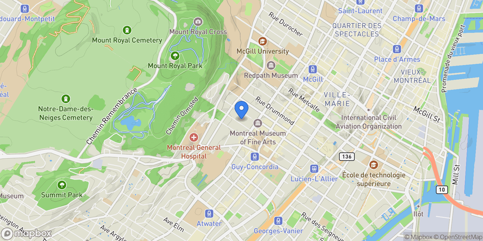 Map showing 28 Place Redpath, Montréal, Quebec, Canada.