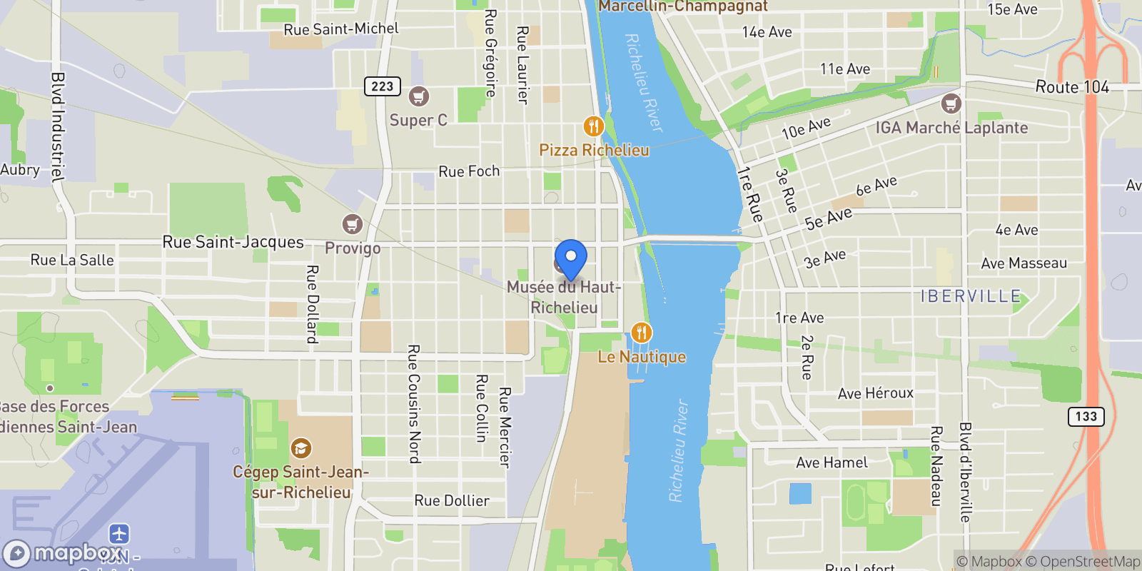 Map showing 148 Rue Jacques-Cartier N., Saint-Jean-sur-Richelieu, Quebec, Canada.