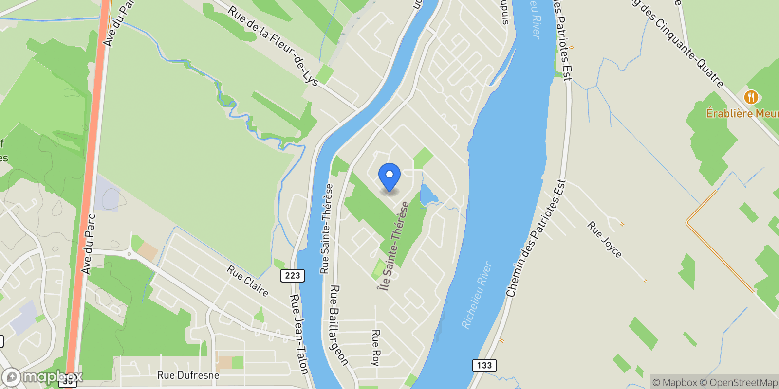 Map showing 317 Rue des Sternes, Saint-Jean-sur-Richelieu, Quebec, Canada.