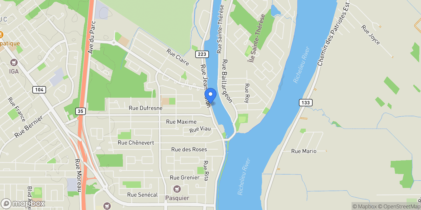 Map showing 181 Rue Jean-Talon, Saint-Jean-sur-Richelieu, Quebec, Canada.