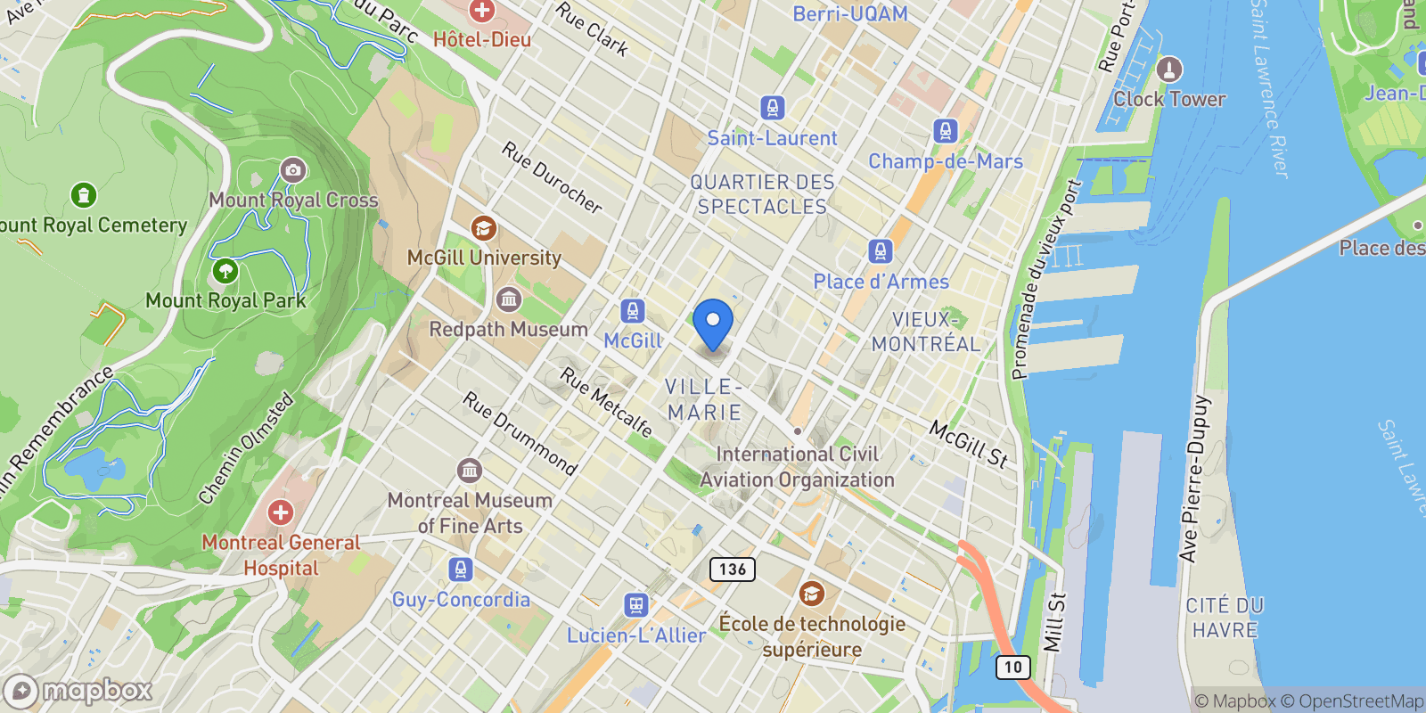 Map showing 1188 Av. Union PH3706, Montréal, Quebec, Canada.