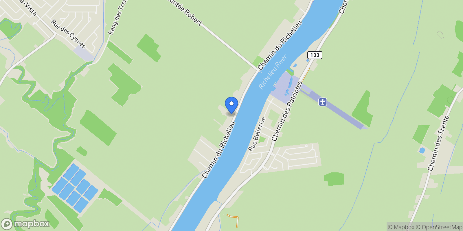 Map showing 233 Ch. du Richelieu, Saint-Basile-le-Grand, Quebec, Canada.