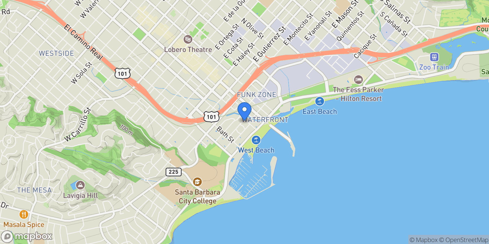 Map showing 111 Chapala Street, Santa Barbara, California, United States.