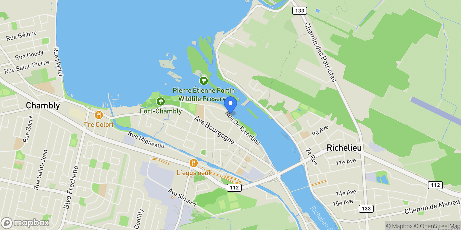 Map showing 26 Rue De Richelieu, Chambly, Quebec, Canada.
