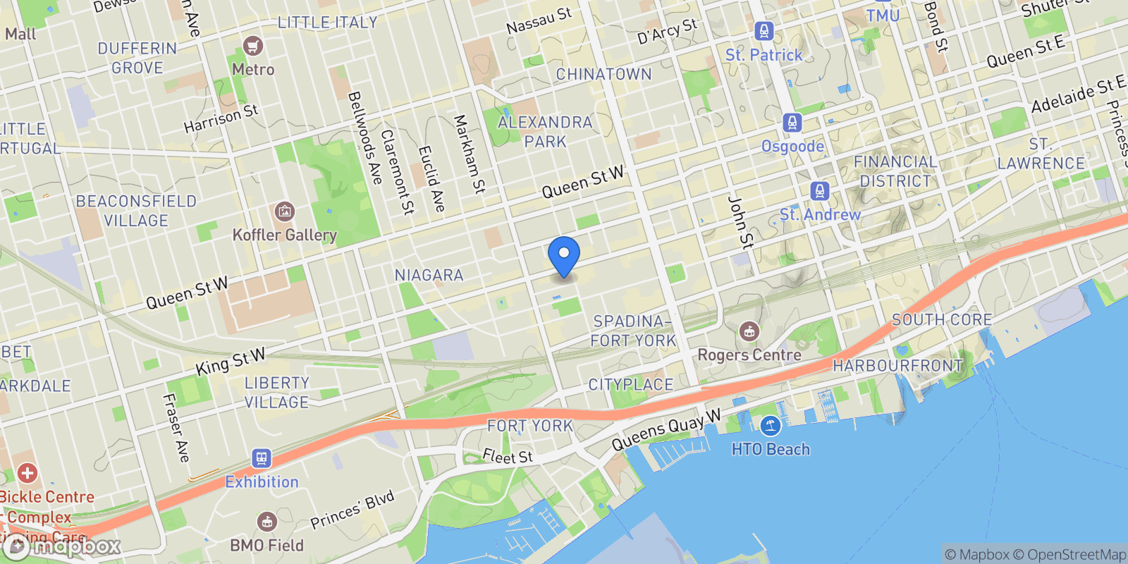 Map showing 20 Stewart St  706, Toronto, ON M5V 1H6, Toronto, Ontario, Canada.
