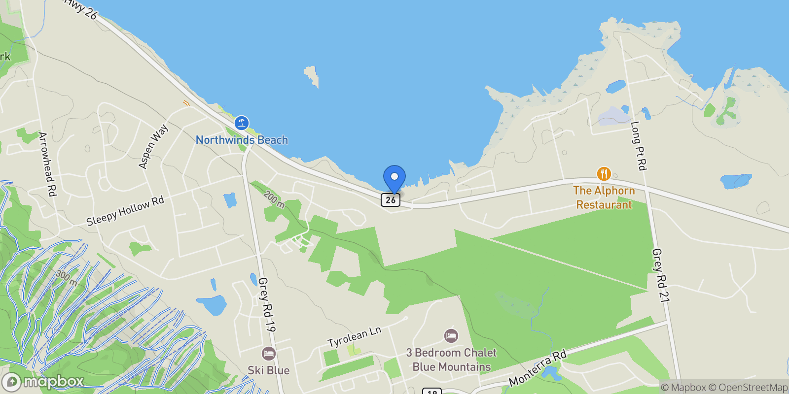 Map showing 209733 Highway 26 W, The Blue Mountains, ON L9Y 0M8, Collingwood, Ontario, Canada.