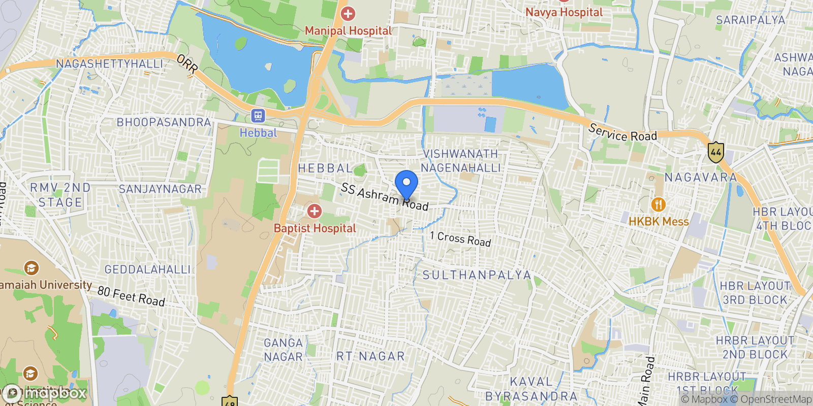 Map showing Hebbal, Bengaluru, Karnataka, India, Bengaluru, Karnataka, India.