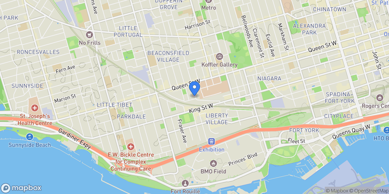 Map showing 8 Dovercourt Rd  305, Toronto, ON M6J 0B6, Toronto, Ontario, Canada.