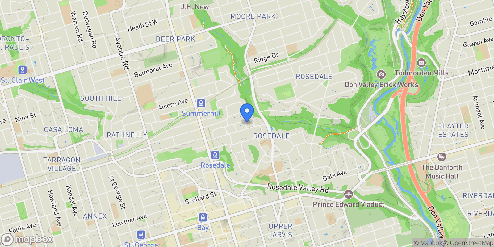 Map showing 71 Chestnut Park Rd, Toronto, ON M4W 1W7, Toronto, Ontario, Canada.
