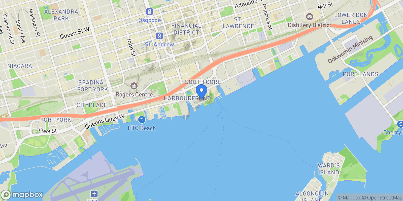 Map showing 65 Harbour Sq  1110, Toronto, ON M5J 2L4, Toronto, Ontario, Canada.