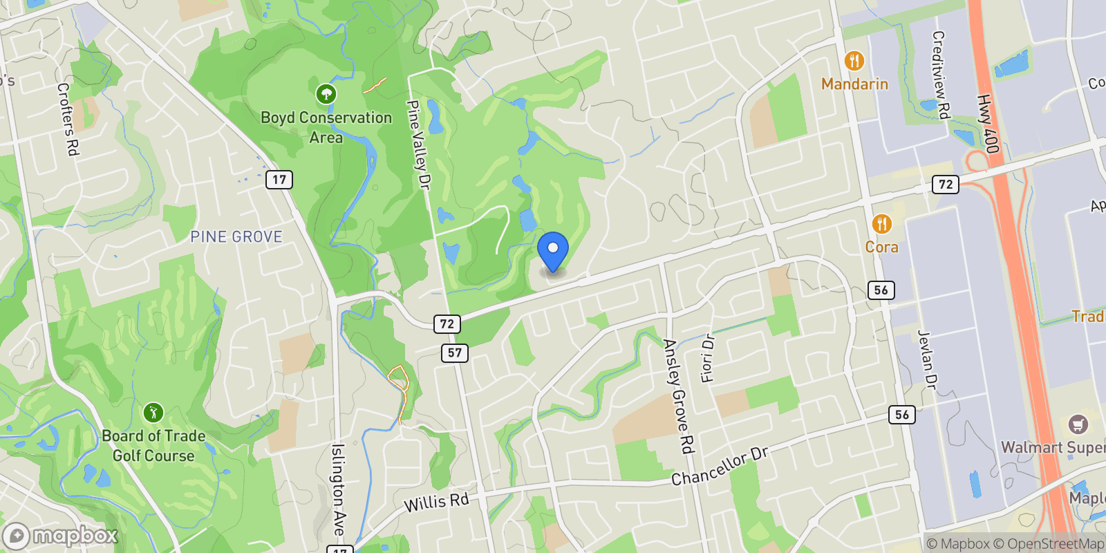 Map showing 85 Cowan Dr, Vaughan, ON L4L 7H4, Vaughan, Ontario, Canada.