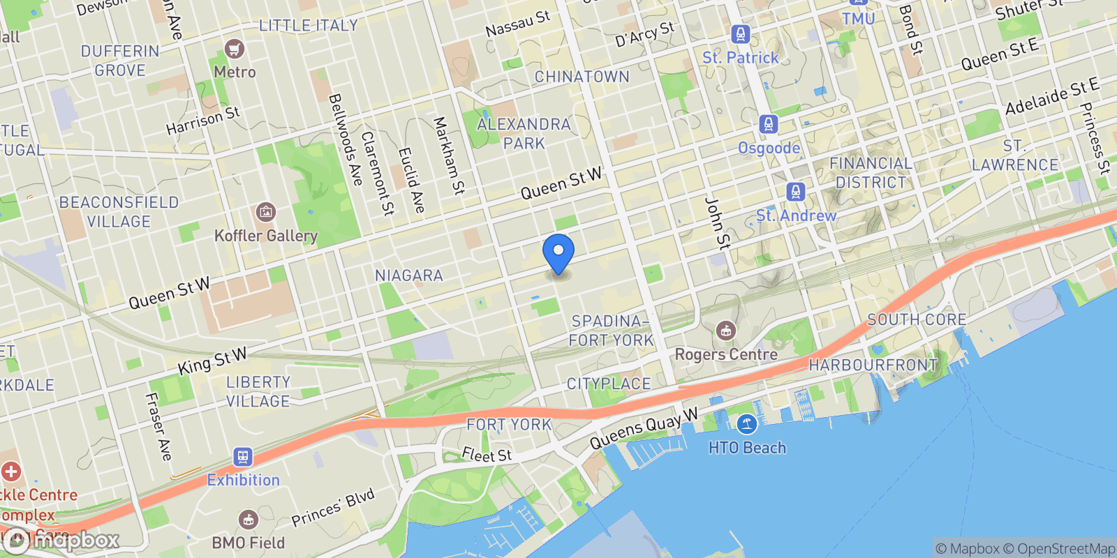 Map showing 75 Portland St  104, Toronto, ON M5V 2M9, Toronto, Ontario, Canada.