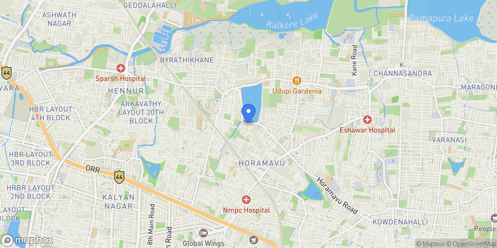 Map showing Horamavu, Bengaluru, Karnataka, India, Bengaluru, Karnataka, India.