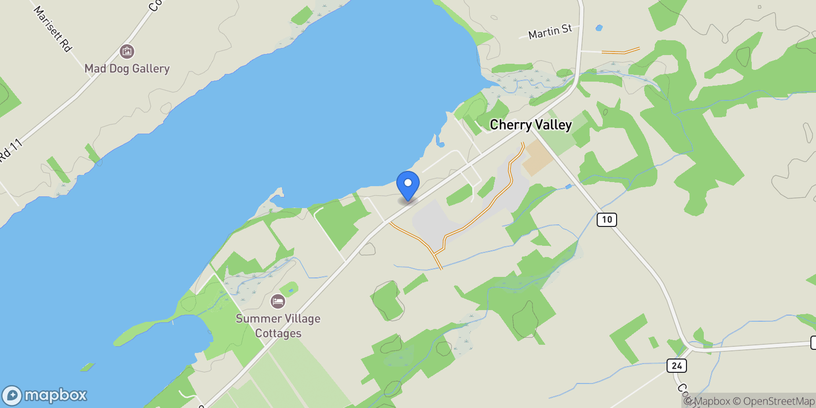 Map showing 188 County Road 18, Prince Edward County, ON K0K 1P0, Cherry Valley, Ontario, Canada.