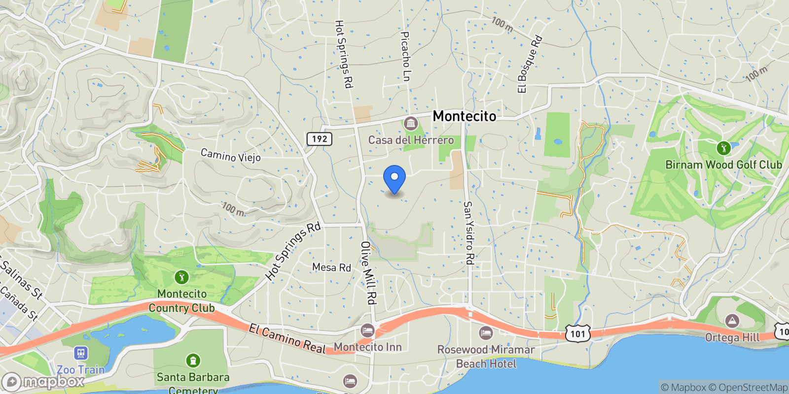 Map showing 1383 School House Road, Montecito, California, United States.