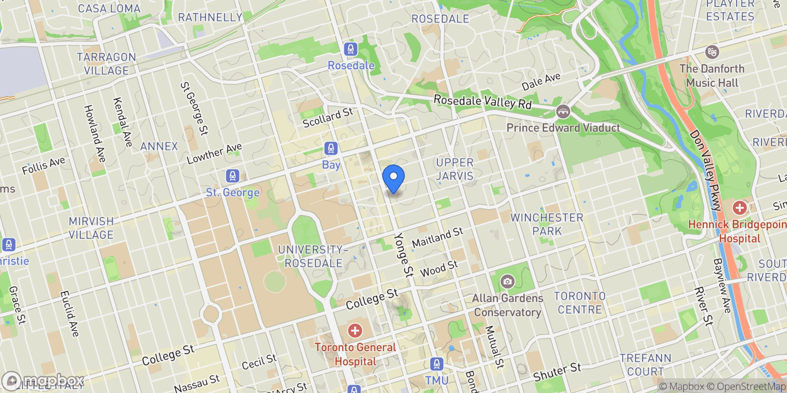 Map showing 18 Gloucester Lane, Toronto, ON M4Y 1L5, Toronto, Ontario, Canada.