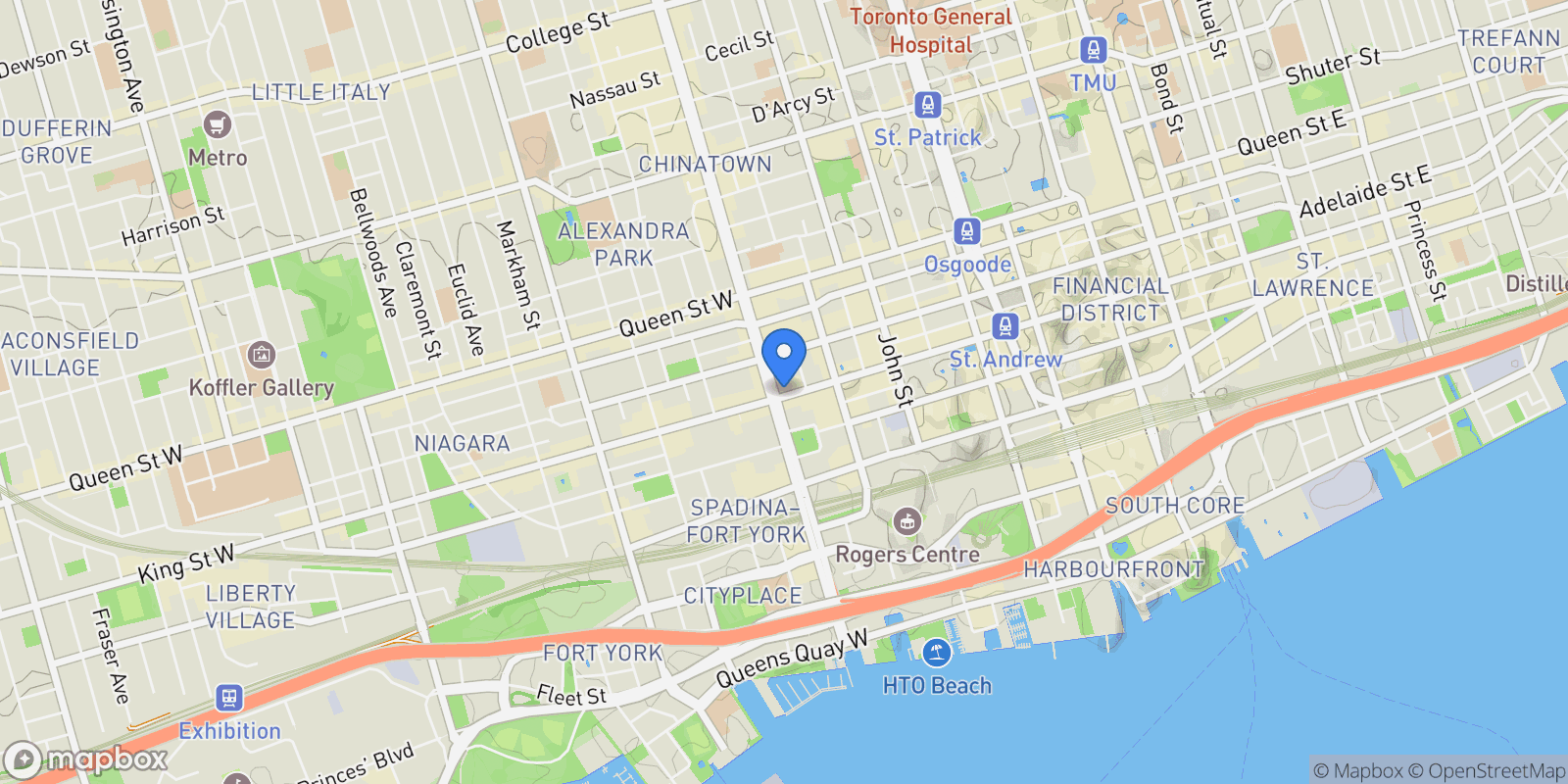 Map showing 438 King St W  1901, Toronto, ON M5V 1L4, Toronto, Ontario, Canada.