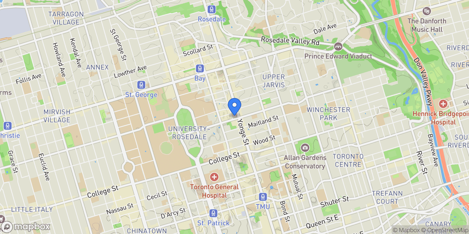 Map showing 8 Wellesley St W  707, Toronto, ON M4Y 0J5, Toronto, Ontario, Canada.