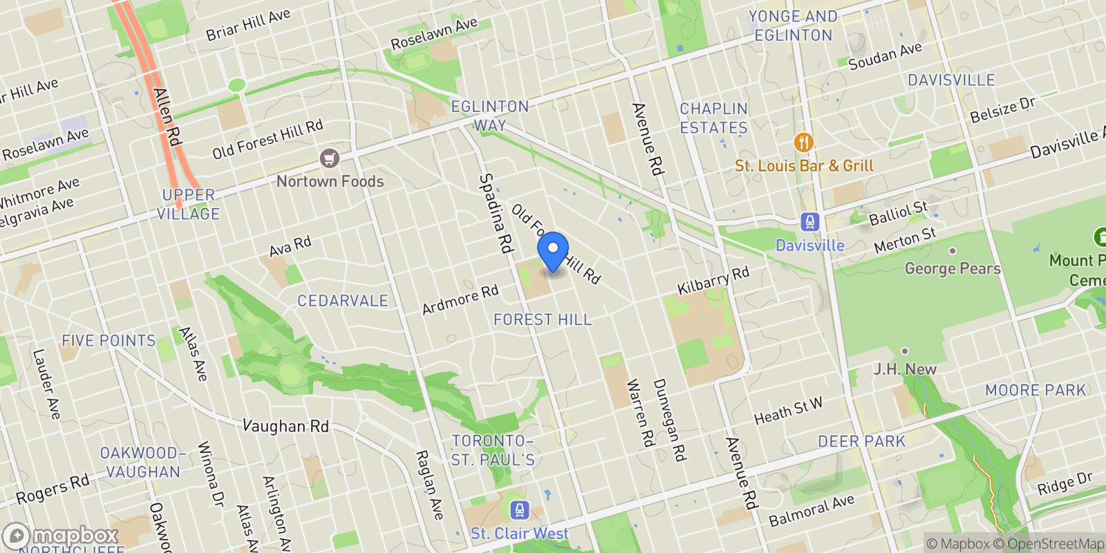 Map showing 101 Dunloe Rd | Forest Hill South, Toronto, ON M5P 2T7, Toronto, Ontario, Canada.