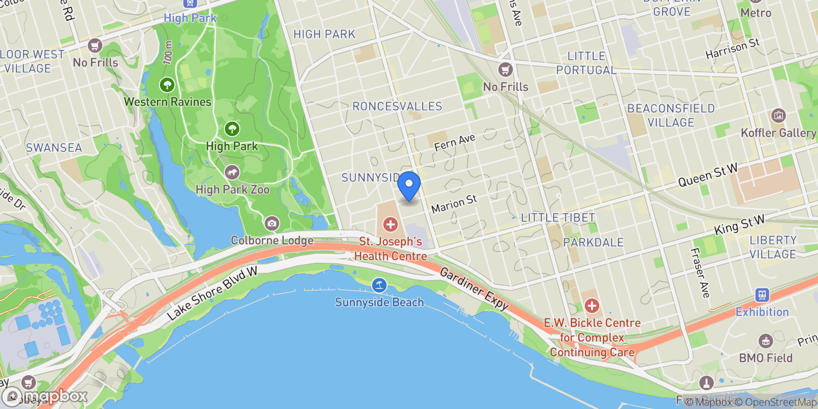 Map showing 217 Pearson Ave, Toronto, ON M6R 1G6, Toronto, Ontario, Canada.