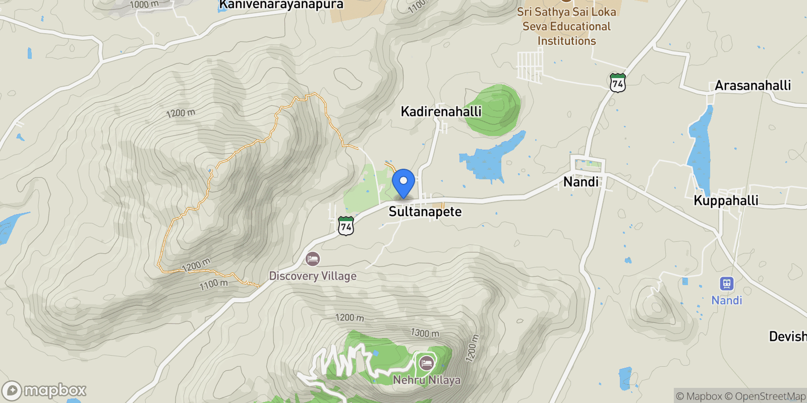 Map showing Nandi Hills, Karnataka, India, Nandi Hills, Karnataka, India.