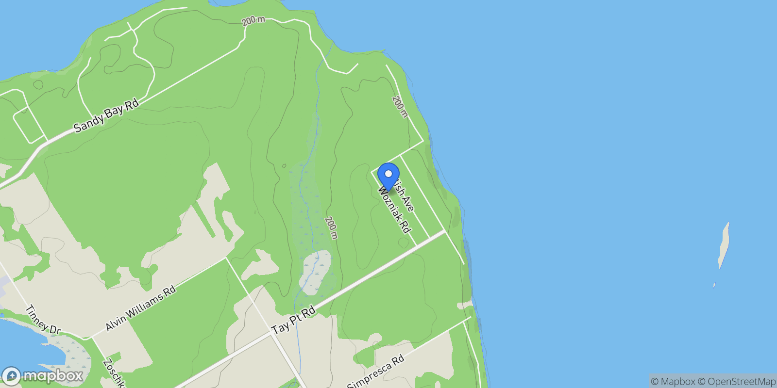 Map showing 73 Wozniak Road, Penetanguishene, ON L9M 1W6, Penetanguishene, Ontario, Canada.