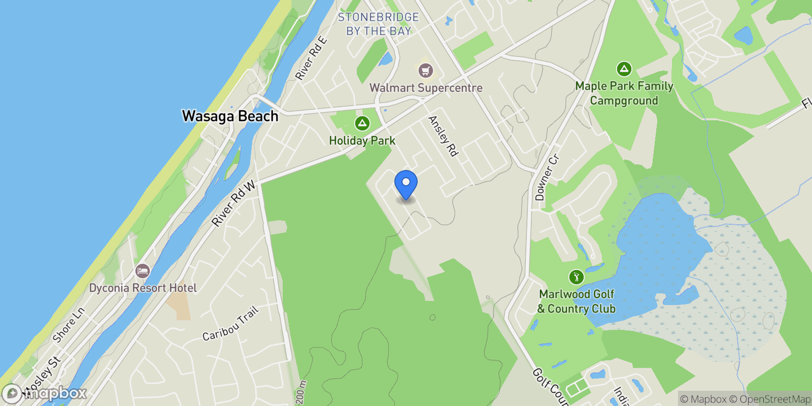 Map showing 19 Grand Poplar Lane, Wasaga Beach, ON L9Z 0C7, Wasaga Beach, Ontario, Canada.