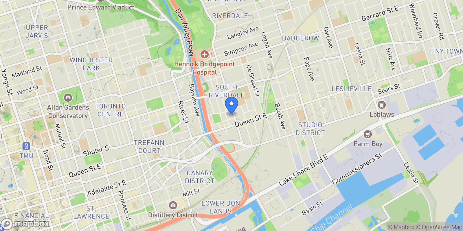 Map showing 140 Broadview Ave  29, Toronto, ON M4M 0A8, Toronto, Ontario, Canada.