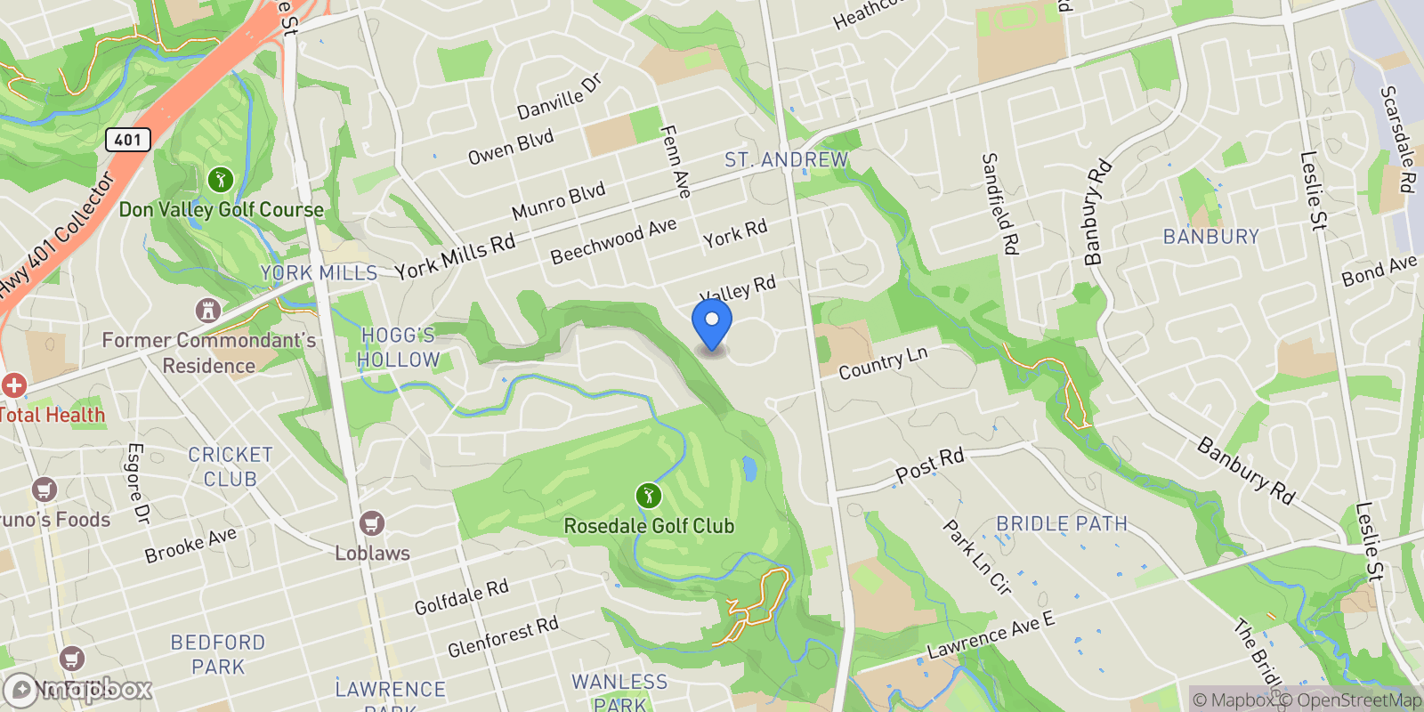 Map showing 45 Bayview Ridge, Toronto, ON M2L1E3, Toronto, Ontario, Canada.