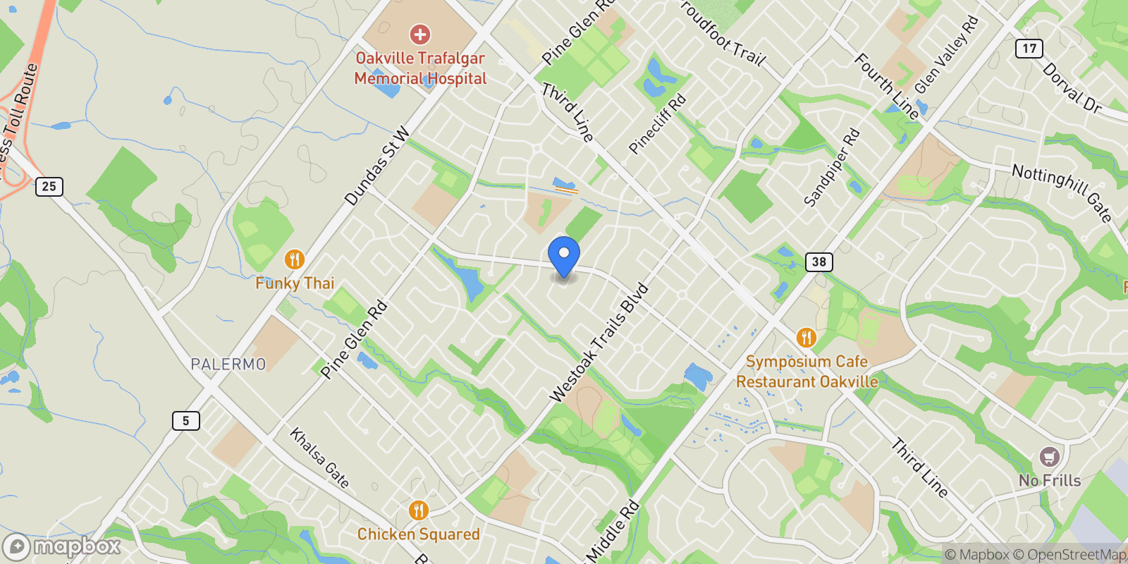 Map showing 2182 Meadowglen Dr, Oakville, ON L6M 4C9, Oakville, Ontario, Canada.