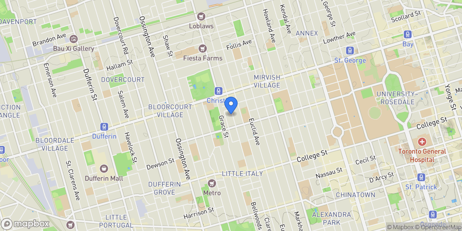 Map showing 278 Clinton St, Toronto, ON M6G 2Y6, Toronto, Ontario, Canada.