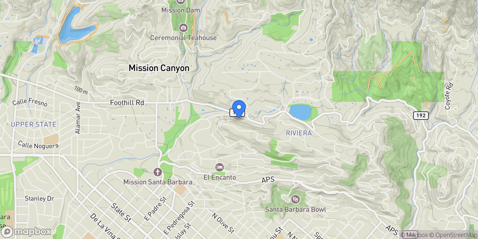 Map showing 340 W Mountain Drive, Santa Barbara, California, United States.