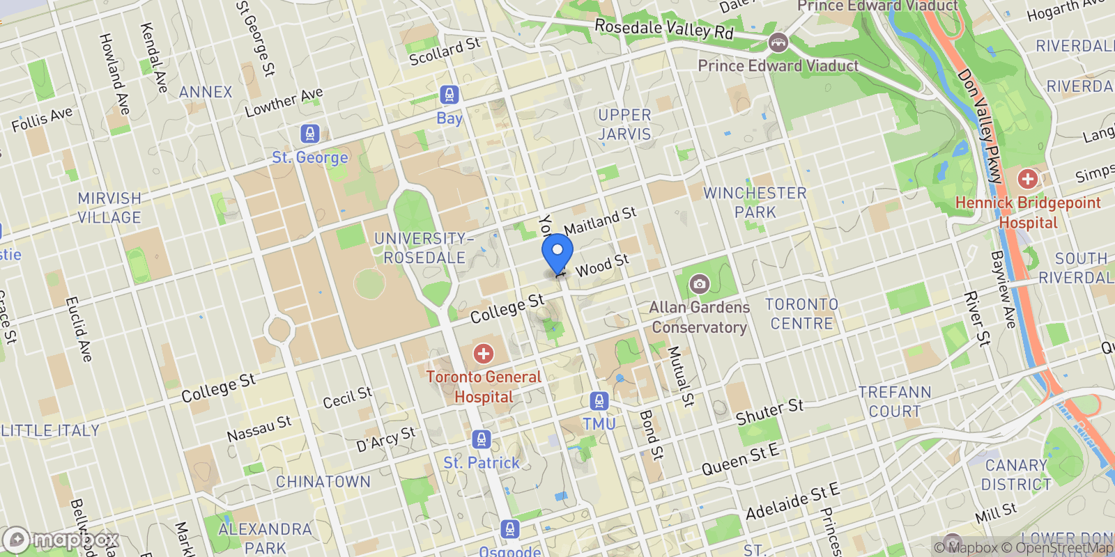 Map showing 7 Grenville St  4511, Toronto, ON M4Y 0E9, Toronto, Ontario, Canada.