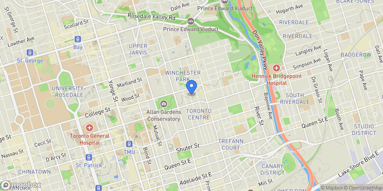 Map showing 435 Ontario St, Toronto, ON M5A 2V9, Toronto, Ontario, Canada.
