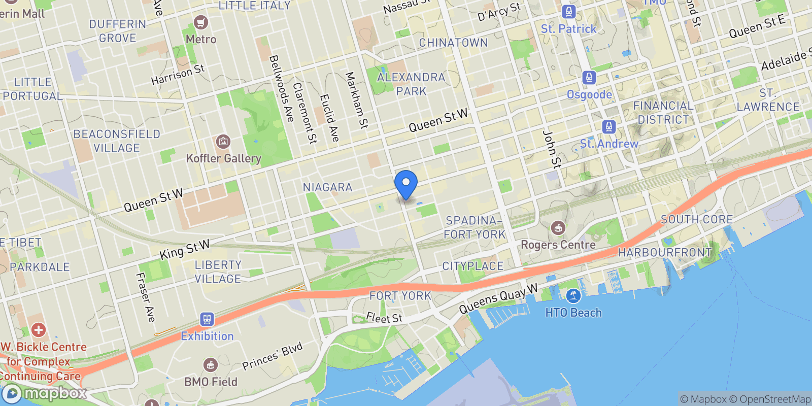 Map showing 55 Stewart St  113, Toronto, ON M5V 2V1, Toronto, Ontario, Canada.