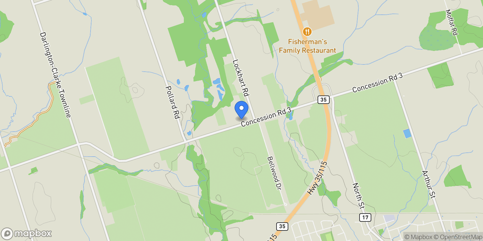 Map showing 3388 Concession Road 3, Clarington, ON L1B 0M4, Clarington, Ontario, Canada.