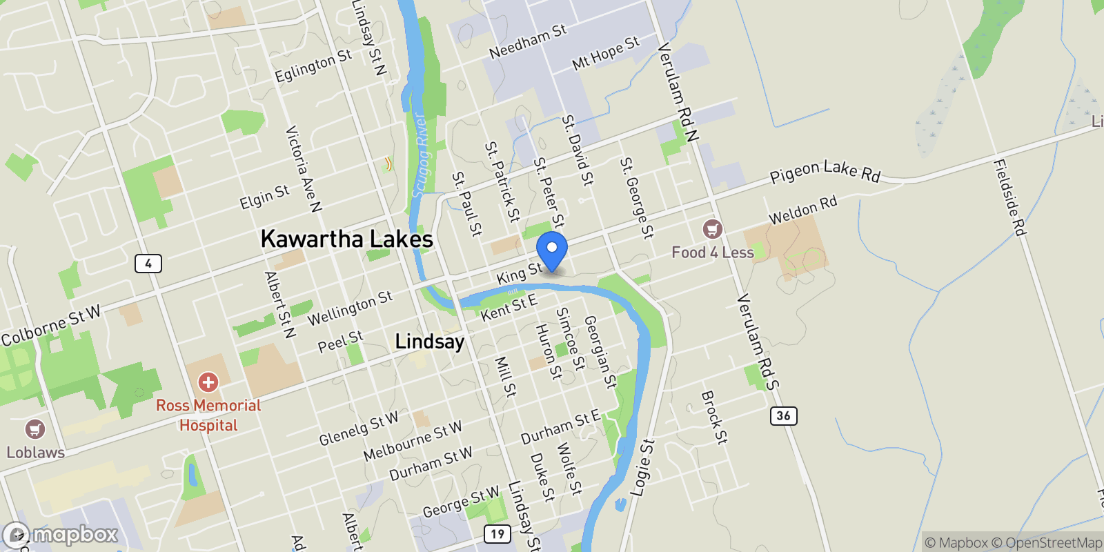 Map showing 19B West St  9, Kawartha Lakes, ON K9V 1C4, Kawartha Lakes, Ontario, Canada.