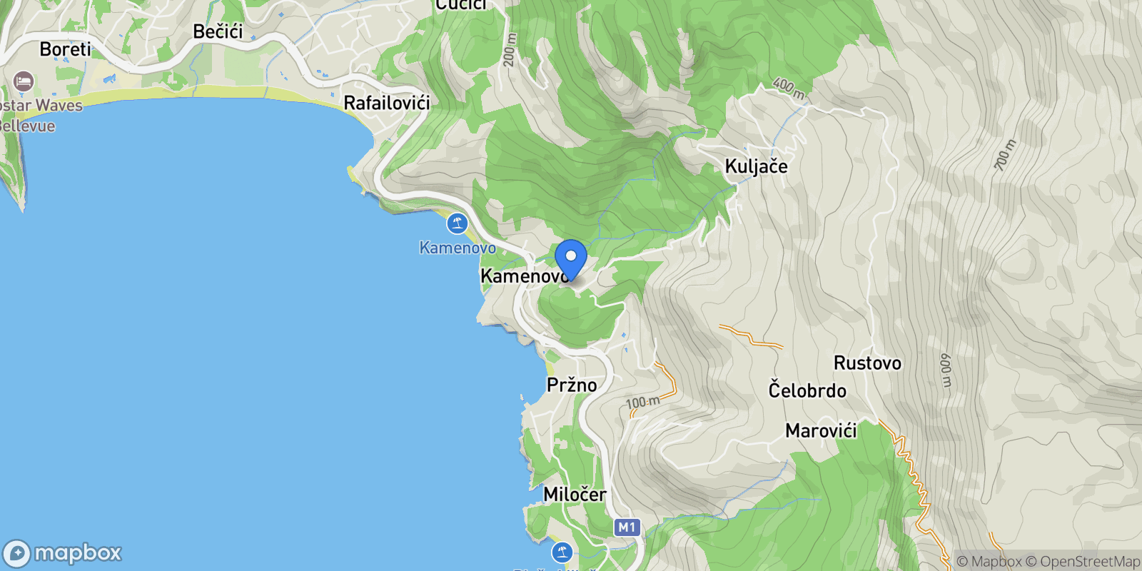 Map showing Pržno, Montenegro, Pržno, Budva Municipality, Montenegro.