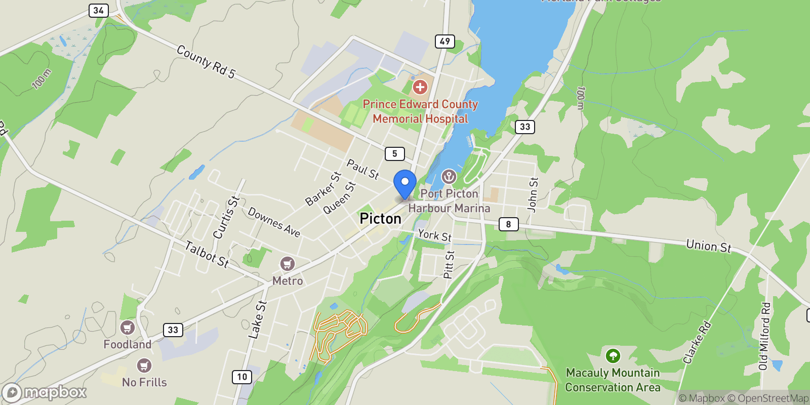 Map showing 2691 County 15 Rd, Prince Edward County, ON K0K 2T0, Picton, Ontario, Canada.
