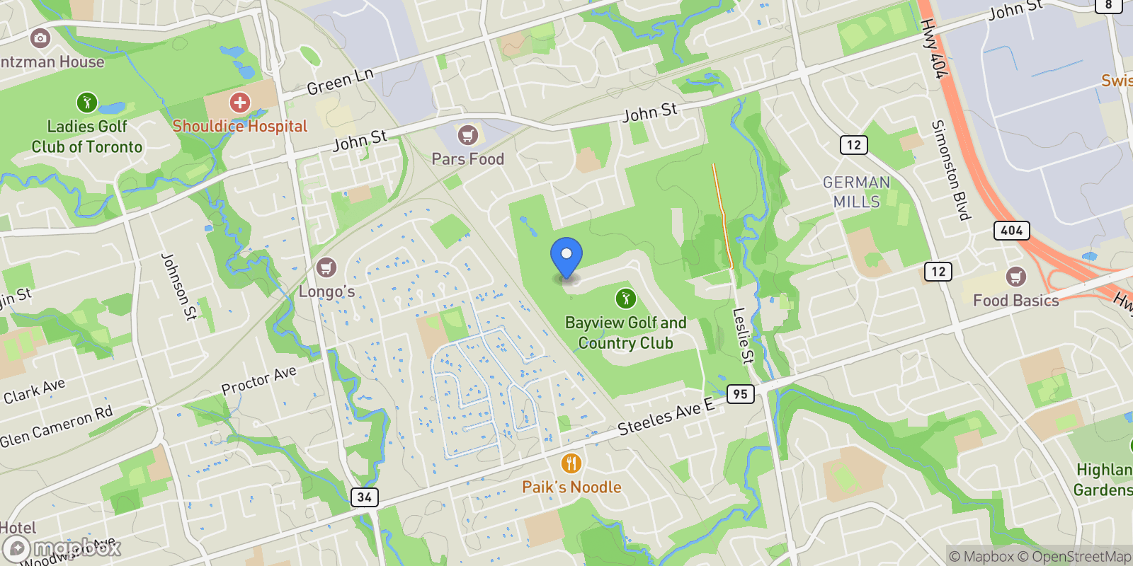 Map showing 91 Fairway Heights Dr, Markham, ON L3T 3A7, Markham, Ontario, Canada.