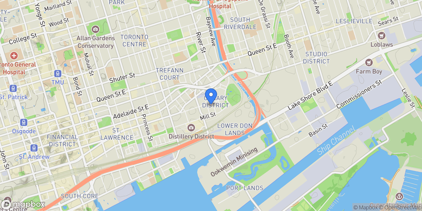 Map showing 455 Front St E  S318, Toronto, ON M5A 0G2, Toronto, Ontario, Canada.
