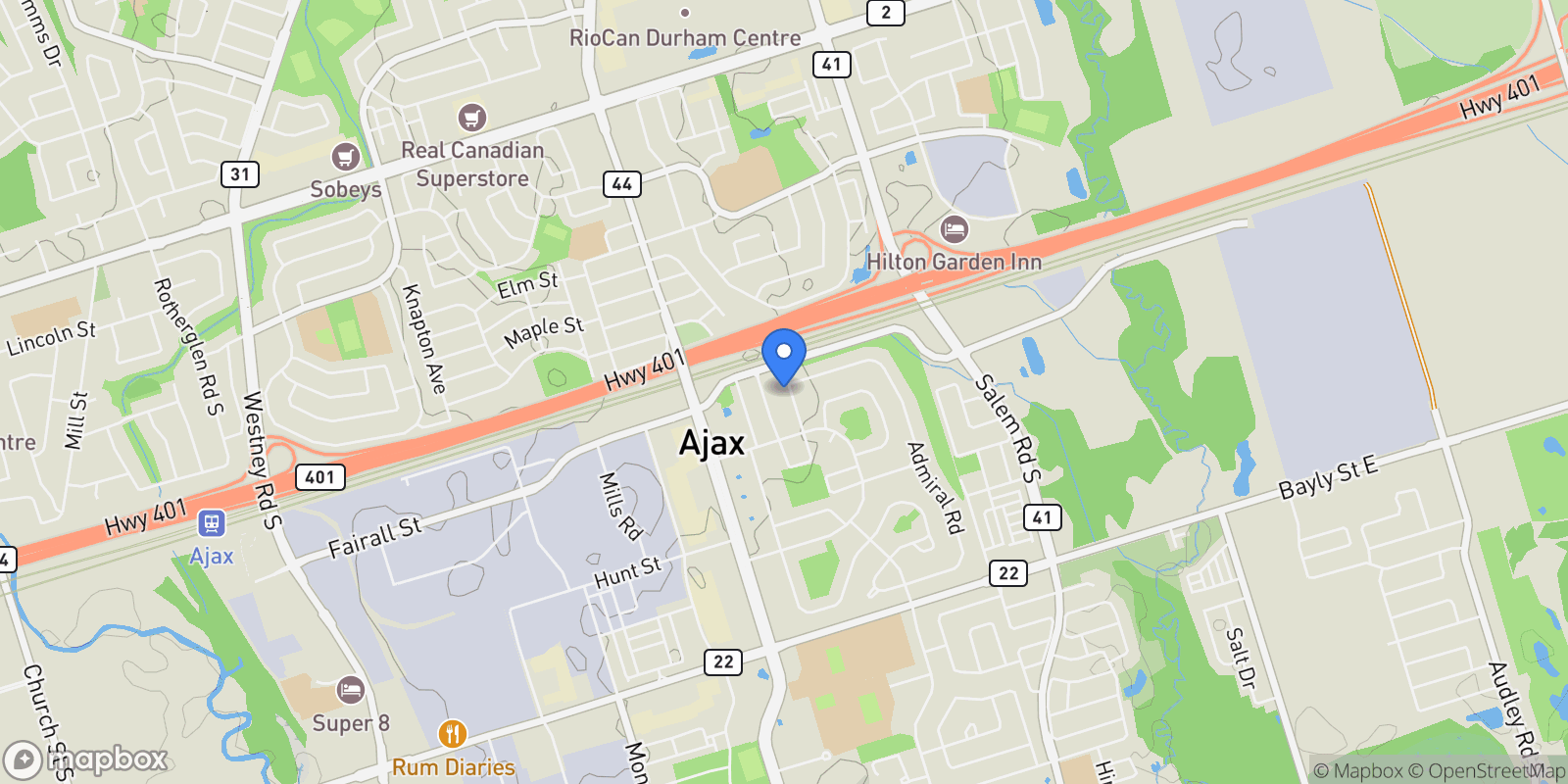 Map showing 10 Roosevelt Ave, Ajax, ON L1S 2L2, Ajax, Ontario, Canada.