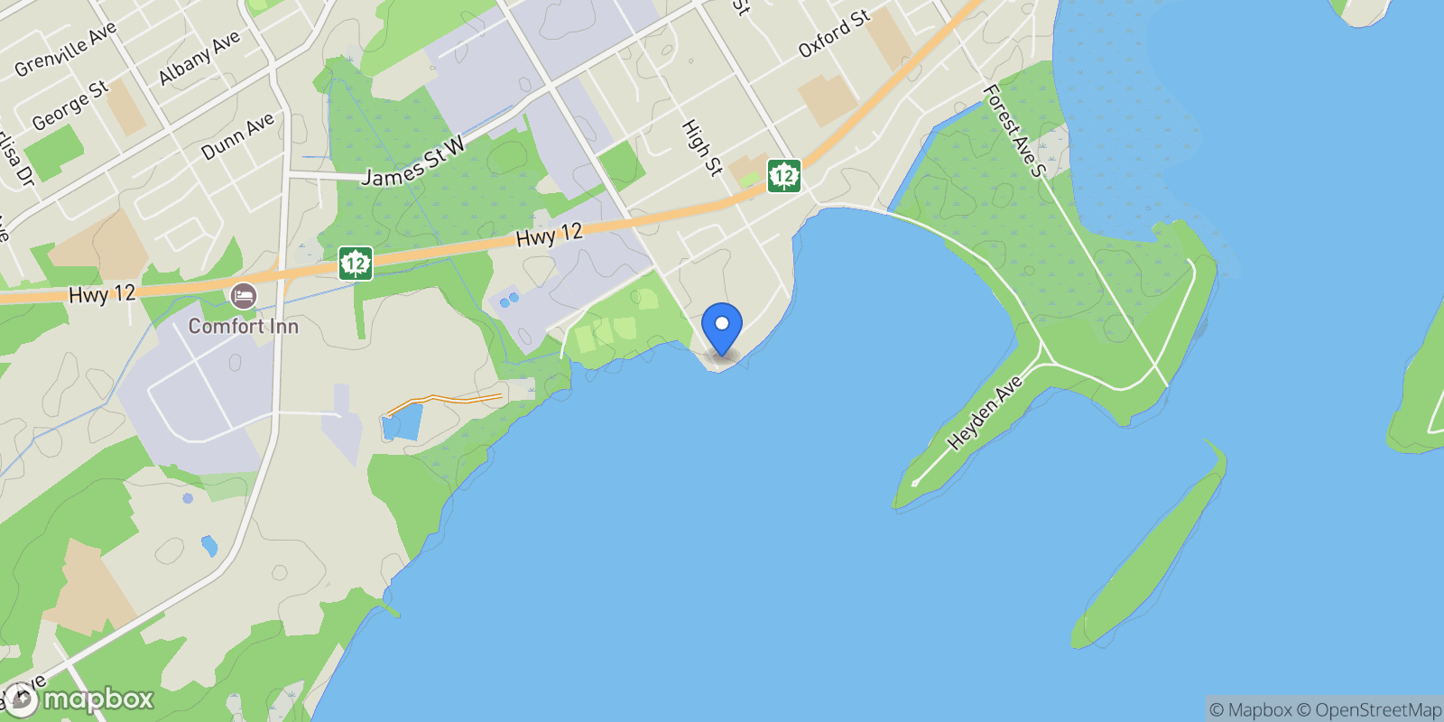 Map showing 1 Olive Crescent  5, Orillia, ON L3V 7N5, Orillia, Ontario, Canada.