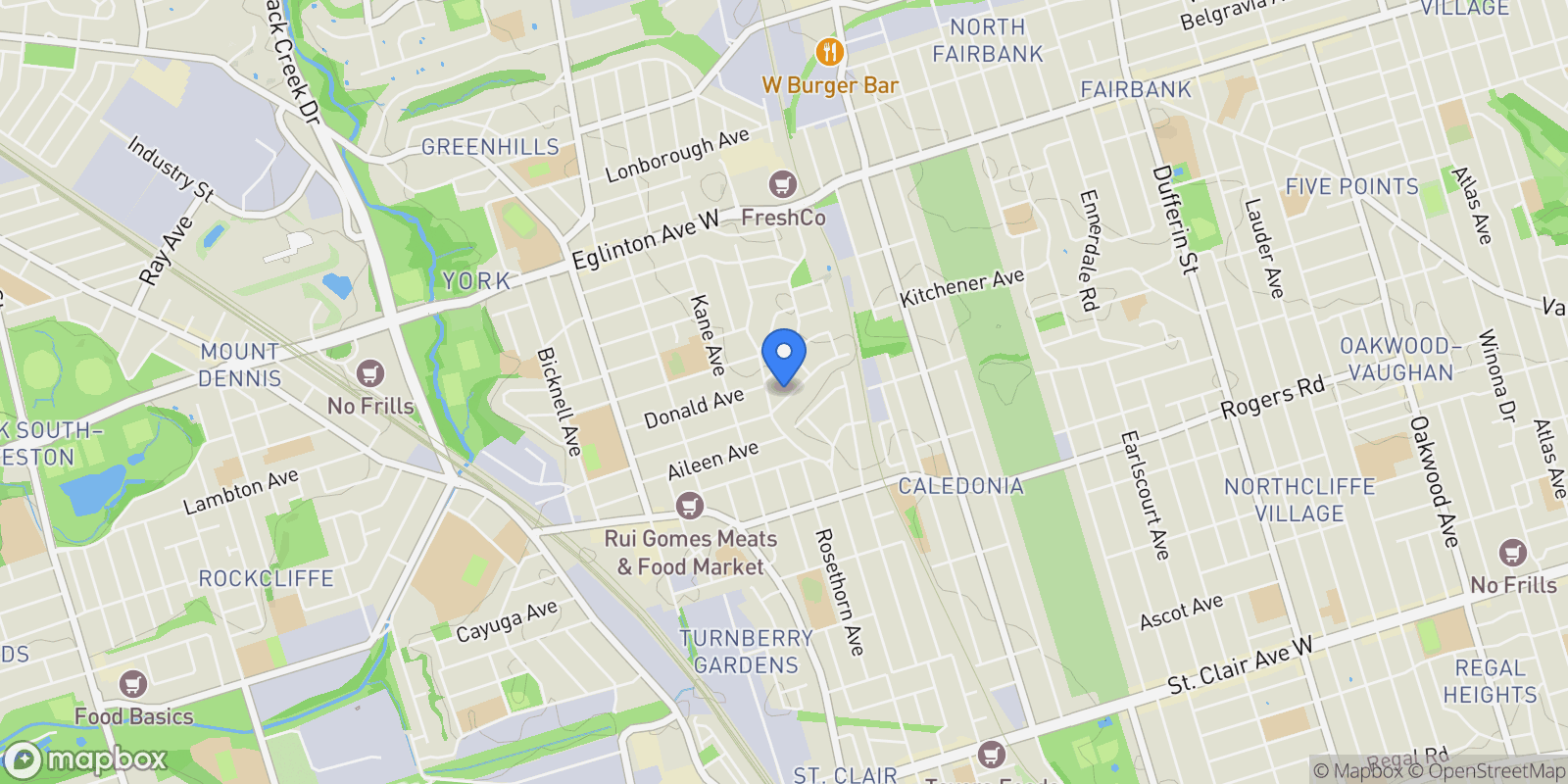 Map showing 70 Dunraven Dr, Toronto, ON M6M 1H2, Toronto, Ontario, Canada.