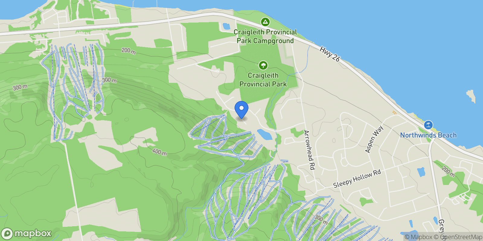 Map showing 108 Hemlock Court, Blue Mountains, ON L9Y 0T3, Ontario, Canada.