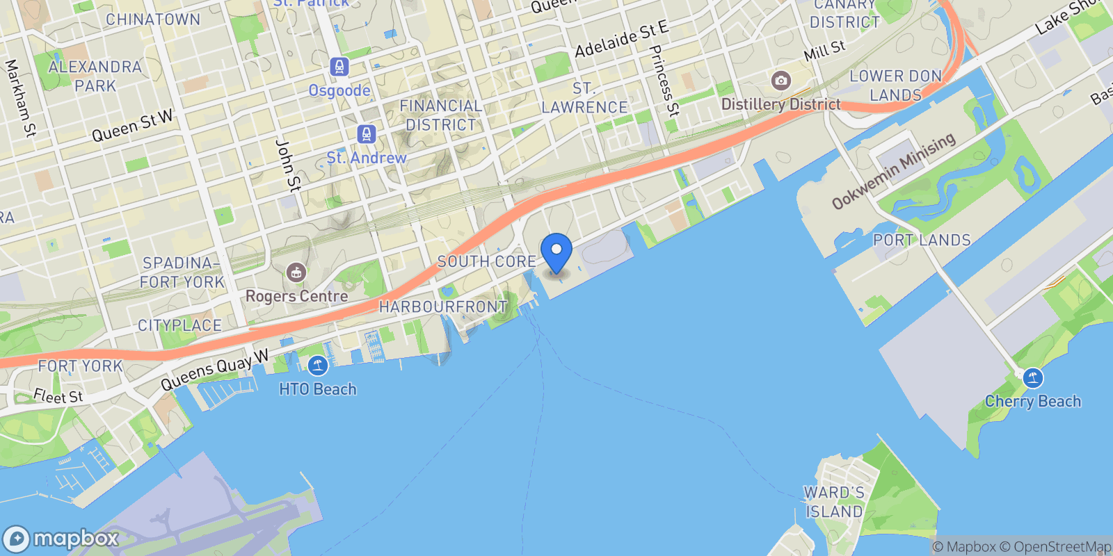 Map showing 29 Queens Quay E  Th 115, Toronto, ON M5E 0A4, Toronto, Ontario, Canada.