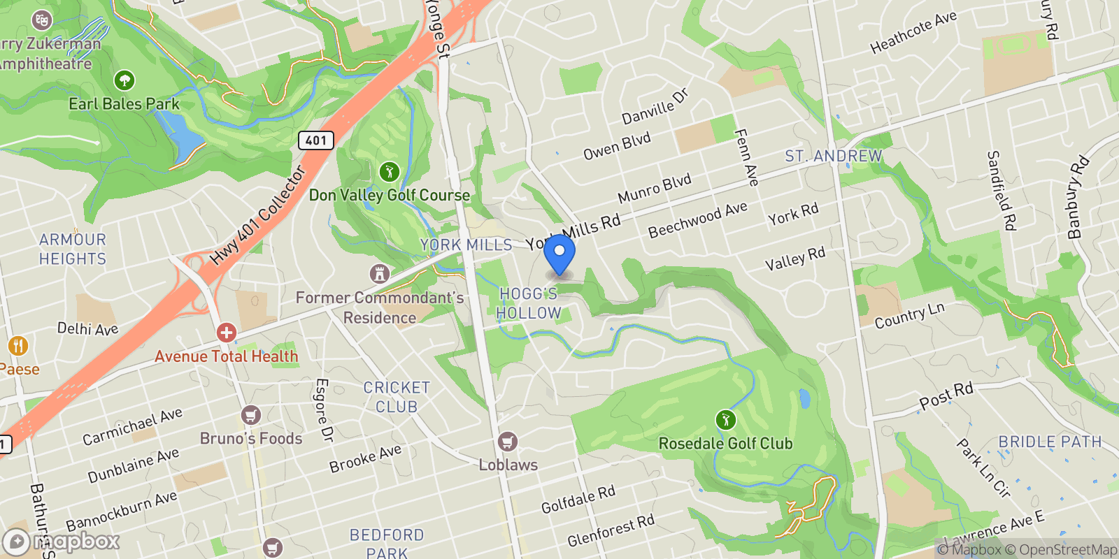 Map showing 27 Old Yonge St, Toronto, ON M2P 1P6, Toronto, Ontario, Canada.
