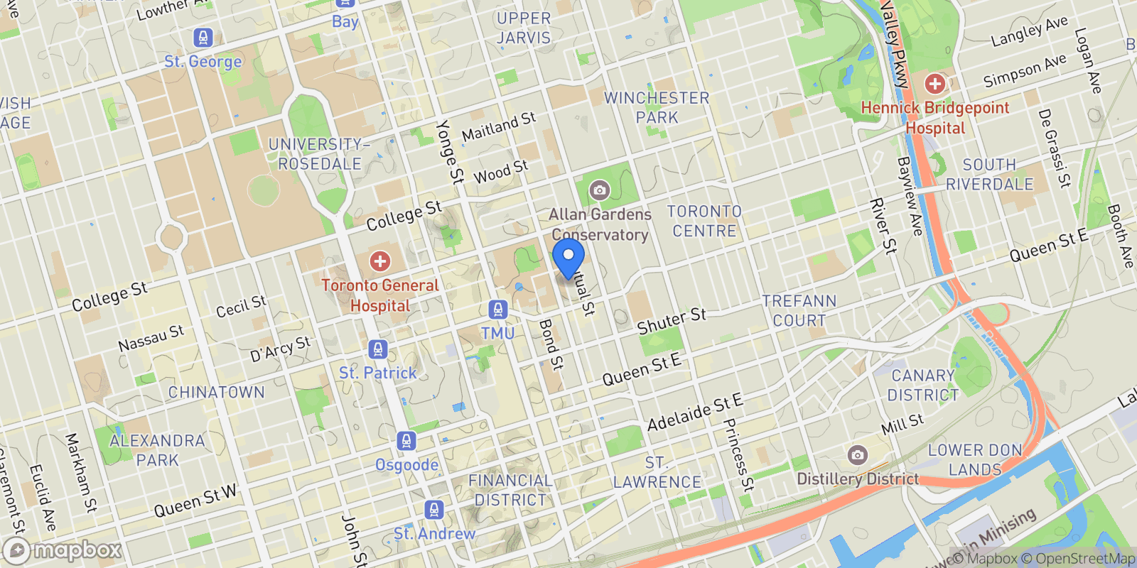 Map showing 155 Dalhousie St  PH1, Toronto, ON M5B 2P7, Toronto, Ontario, Canada.